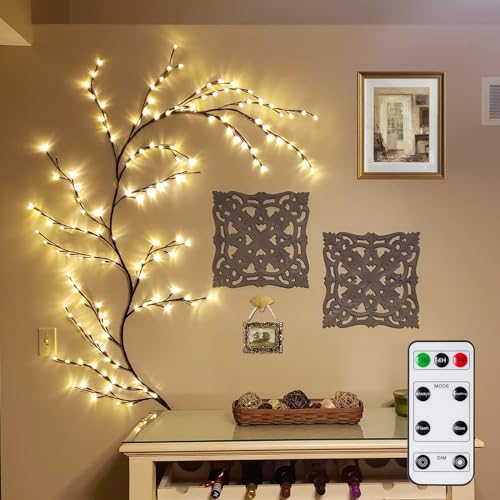 Enchanted Willow Vine Lights with Remote:144 LEDs Flexible DIY Vines with Lights 7.9FT Timer Lighted Warm White Artificial Twinkling Tree led branch for Bedroom Living Frames Room Wall Decor - color: 144 LED lights, warm white, with remote control