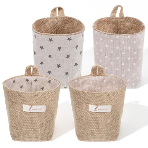 2 Pack Hanging Basket for Door, Small Wall Hanging Storage Bags Jute Wall Basket Decor Foldable Walls Hangings Baskets Boho Camper Decorative Bag for Key, Sunglasses, Wallet on Door,with Mounting Hook