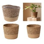 Flower Pot Straw Weaving Flower Plant Basket Grass Planter Indoor Outdoor Garden Container for Decoration
