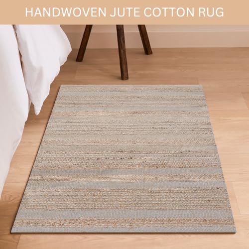 Area Rug Farmhouse 2x3 Feet - Hand Woven Jute Cotton Rug Bohemian Rustic Vintage - Non Slip Floor Rug for Bedroom Living Room Kitchen Dorm Entryway Hallway - Area Rug Natural - color: Natural, size: 2'x3'