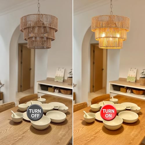 Rattan Pendant Light Fixtures,11.8" Boho Hanging Lamp for Kitchen Island,3-Light Hand-Woven Chandelier Height Adjustable,Natural Wicker Lamps for Dining Room Living Room Bedroom Hallway Entryway,Brown - color: 11.8" Brown