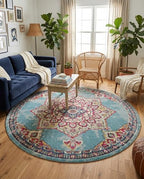 Rugs.com Fleur Collection Rug – 8' Round Light Blue Medium-Pile Rug Perfect for Kitchens, Dining Rooms - color: Light Blue 11, size: 8' (Round)