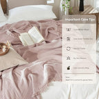 MooMee Muslin Blanket - 100% Cotton 4-Layer Gauze Throw Blanket with All-Around Fringe, Soft Breathable Lightweight Cooling Summer Blankets for Bed Couch(Greyish Pink,Twin XL 66" x 90") - color: Greyish Pink, size: Twin XL
