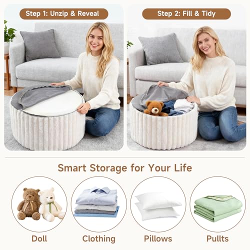 Tiita Floral Pouf Ottoman, Foot Stools Ottoman with Foam Chunk Filling, Puff Foot Rest for Couch, Living Room, Kids Room, Cream - color: Flower Beige
