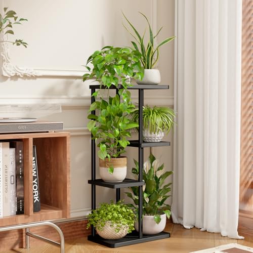 Bamworld Corner Plant Stand Indoor, 4 Tier Metal Plant Shelf for Multiple Plants, Tiered Flower Pot Stands for Patio Garden Balcony Living Room Bedroom, Black - color: Black, size: 4 Tier