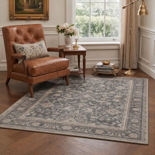 Bavni Kitchen Rug 2x5 Runner Rugs for Hallways Entryway, Washable Vintage Oriental Floral Carpet, Low Pile Lightweight Rug with Non Slip Backing, Dusty Charcoal - color: Dusty Charcoal, size: 2' x 5' (Rectangular)