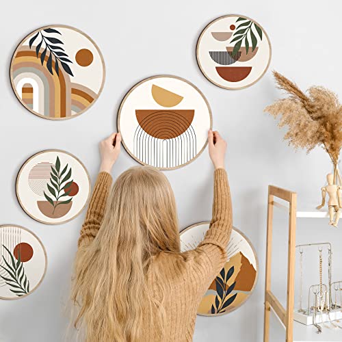 Geetery 6Pcs Boho Wall Art Decor Wooden Wall Decoration for Living Room Farmhouse Round Bohemian Decor Geometric Sun Wood Art 10" 8" Bohemian Hanging Minimalist for Office (Novel) - style: Bohemian-Minimalist