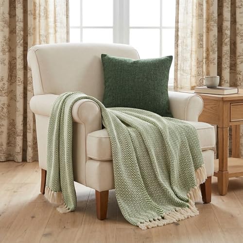 Americanflat 50x60 Throw Blanket - Soft and Breathable Cotton Throw Blanket for Couch, Bed, Chair - Decorative Blankets Perfect for Home, Office, or Outdoor Use - Sage and Beige Herringbone Design - color: Zaina Sage and Beige Herringbone