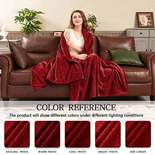 inhand Fleece Throw Blanket, Super Soft Fuzzy Blanket for Couch Sofa Bed Office, Cozy Plush Fleece Blanket Throw Size, Washable Lightweight Flannel Blankets Throw for All Season(50”x60”,Burgundy) - color: Burgundy, size: Throw/Travel-50x60 IN