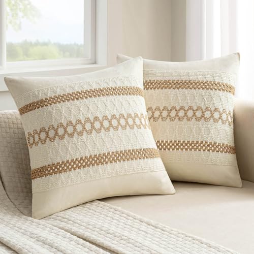 MIULEE Set of 2 Neutral Boho Decorative Pillow Covers 18x18 Inch Farmhouse Rustic Couch Throw Pillows Modern Spring Cotton Cushion Covers Retro Cute Macrame Woven Home Decor for Bed Sofa Chair - color: Neutral, size: 18" x 18" (Pack of 2)