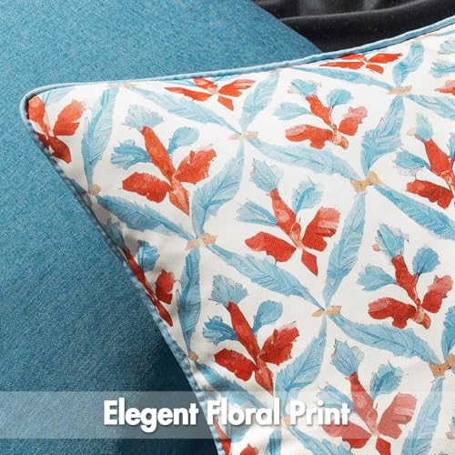 MIULEE Floral Decorative Pillow Covers Set of 2,Block Print Throw Pillowcases Outdoor Boho Farmhouse Vintage Coastal Summer Accent Cushion Covers for Couch paito Garden Sofa Bed 18x18 Inch, Blue-Rust - color: Blue-rust, size: 18" x 18" (Pack of 2)