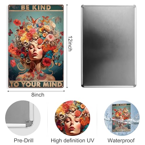 Boho Bedroom Decor Room Aesthetic Wall Signs Boho Chic Home Decor Inspirational Office Decorations Vintage Metal Sign 8×12 Tin Sign - color: Be kind, size: 8×12Inches