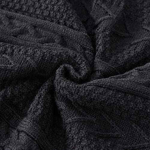 Longhui bedding Black Acrylic Cable Knit Sherpa Throw Blanket - Thick, Soft, Big, Cozy Knitted Fleece Blankets for Couch, Sofa, Bed - Large 60 x 80 Inches Coverlet All Season - color: Black, size: 60"x80", Oversize