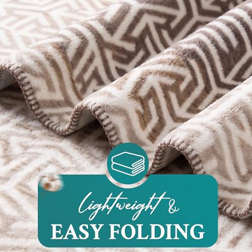 Arconiz Scotch Throw Blanket 50''x60'', Taupe Ivory Geometric Textured Woven Cotton Blend Throw for Couch Sofa Bed, Soft Lightweight All Season Decorative Blanket for Modern Home Decor - color: Taupe Ivory Geometric