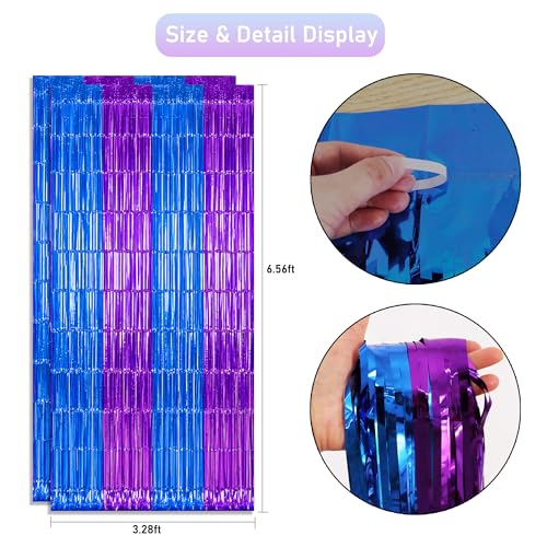 TONIFUL 2Pcs Blue Purple Door Streamers,Green Photo Booth Backdrop,Metallic Streamers Green Foil Fringe Curtains for Birthday,Christmas,New Year,St. Patrick's Day Party Streamers Decor - color: Blue Purple
