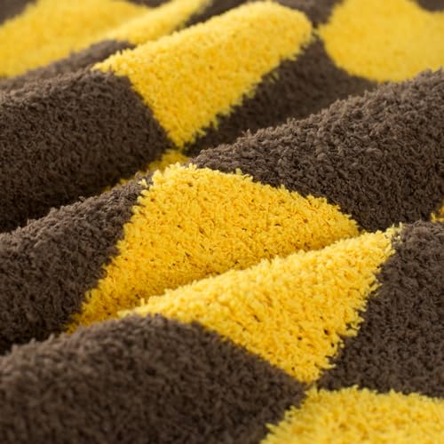 Carriediosa Checkered Throw Blanket 50" X 60", 400GSM Ultra Soft Microfiber Fuzzy Fluffy Reversible Cute Preppy Knitted Blankets Cozy Plush Fall Throws for Couch, Bed, Sofa, Yellow and Brown - color: Check - Yellow and Brown, size: 50" X 60"