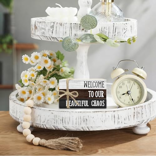 Ycyfckdr Decorative Wood Book Stack for Home, Welcome to Our Beautiful Chaos, Rustic Table and Living Room Bookshelf Farmhouse Decor (L66) - color: Welcome 2