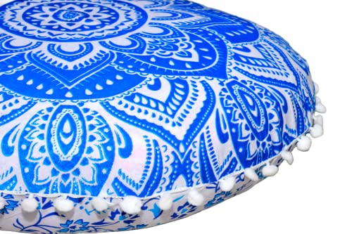 ICC Floor Pillows & Cushion Covers, Decorative Hippie Mandala Pouf Pillow Cover Bohemian Seating Meditation Cushion Cover, Large Boho Ottoman Case Pillowcase for Couch 32" Round Blue Flower - size: 32" x 32" (Pack of 1), style: Blue Flower
