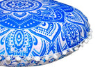 ICC Floor Pillows & Cushion Covers, Decorative Hippie Mandala Pouf Pillow Cover Bohemian Seating Meditation Cushion Cover, Large Boho Ottoman Case Pillowcase for Couch 32" Round Blue Flower - size: 32" x 32" (Pack of 1), style: Blue Flower
