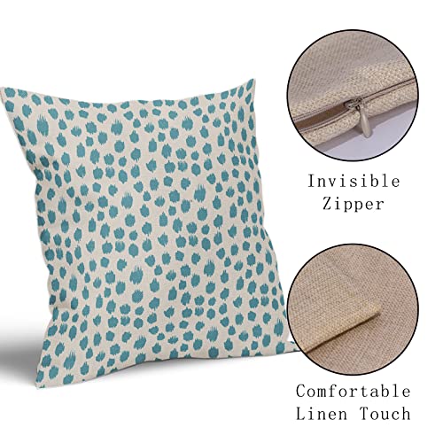 Aqua Cream Pillow Covers 16x16 Set of 2 Boho Design Polka Dot Throw Pillows Modern Brush Strokes Print Decorative Outdoor Pillowcase Square Cushion Cover Linen Pillow Case for Home Sofa Couch Bed - color: Aqua Dots, size: 16" x 16" (Pack of 2)