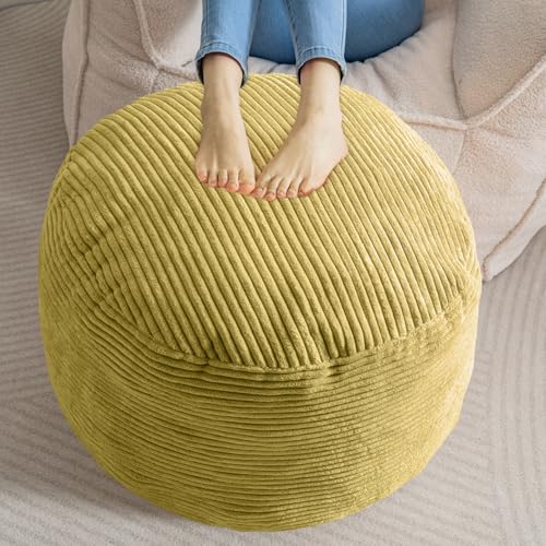 HIGOGOGO Round Stuffed Pouf Ottoman, Corduroy Poufs with Foam Chunk Filling, Furry and Fluffy Pouf Foot Stool Storage Ottoman, 26 X 18 Floor Poufs Foot Rest for Living Room, Green - color: Green, size: 26"D x 26"W x 18"H