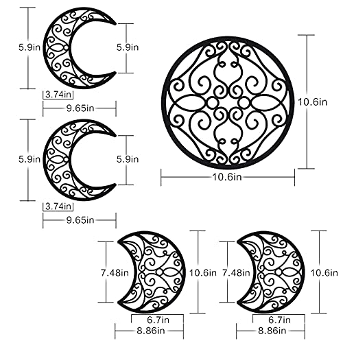 ASMANNA 5 Pieces Moon Decoration Wall Decoration Wooden Moon Phase Wall Hanging Bohemian Style Bedroom Home Wall Decor Bohemian Lunar Aesthetic Art for Bedroom Living Room Dorm Apartment Office(black) - color: 1Black