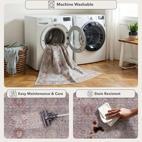 Kuden 2x3 Small Rug, Machine Washable, Non-Slip Backing, Vintage Style, Soft, Low Pile, Area Rugs for Entryway Kitchen Indoor Entrance - color: Beige / Red, size: 2' x 3' Rectangular