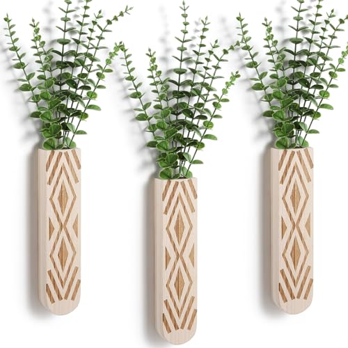 3 Pack Wood Wall Planter, Boho Wall Art for Entryway and Bathroom Decor, Modern Farmhouse Decor, Wall Decor Vase for Holding Fake Plants and Dried Flowers - color: Log Color-b