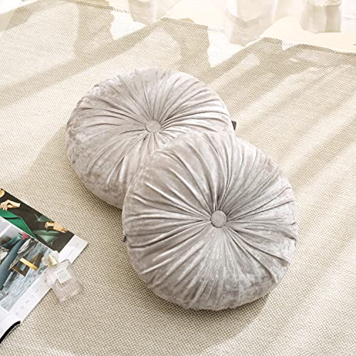 Verpert Pack 2：Round Floor Cushions Pillow, Solid Color Velvet Meditation Cushion Pumpkin Pleated Meditation Pillow for Home Sofa Bed Car Decor Floor Pillow Cushion Beige - color: Beige