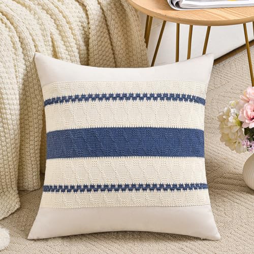 Fancy Homi Set of 1 Dusty Blue Vintage Decorative Throw Pillow Covers 16x16 Inch for Couch Bed Sofa Chair Bedroom, Rustic Retro Square Cushion Case, Modern Farmhouse Boho Living Room Decor Indoors - color: Dusty Blue, size: 16" x 16" (Pack of 1)