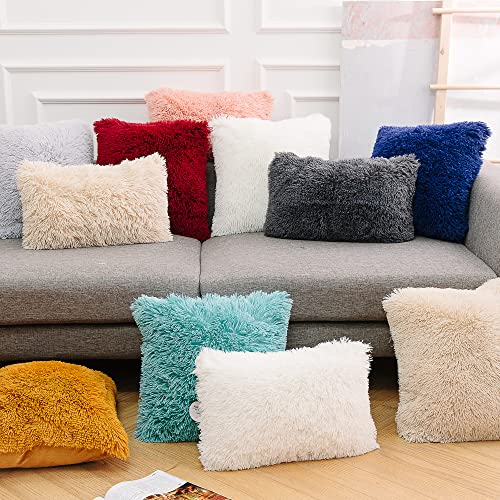 NordECO HOME Luxury Soft Faux Fur Fleece Cushion Cover Pillowcase Decorative Throw Pillows Covers, No Pillow Insert, 24" x 24" Inch, White, 2 Pack - color: A-white, size: 24" x 24" (Pack of 2)
