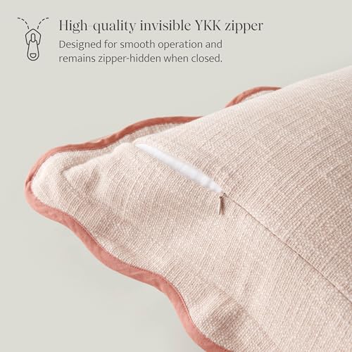 Double Stitch Scalloped Throw Pillow Covers - 100% Cotton Decorative Boho Pillow Covers 20 x 20, Made in India, Square Cushion Case, Modern Home Decor for Couch Sofa Living Room, Shell Pink - color: Shell Pink, size: 20" x 20" (Pack of 1)