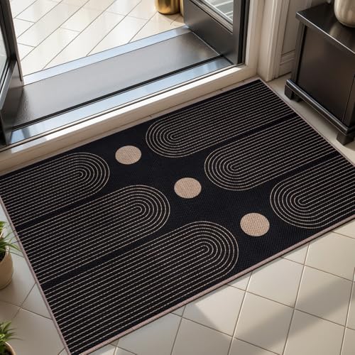 Tangsoo Rainbow Easy Jute 2x3 Outdoor Washable Rug for Entryway,Black Non-Slip Small Area Rug Farmhouse Throw Mats Modern Neutral Indoor Carpet for Entryway Kitchen Foyer Front Porch - color: Black Rainbow-3, size: 2x3ft