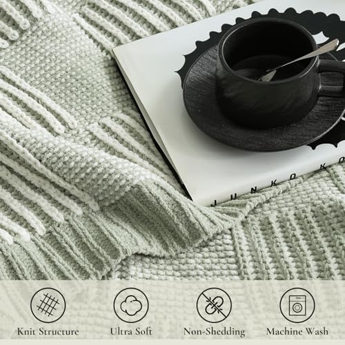 Amélie Home Knit Throw Blanket, Soft Chenille Cozy Breathable Dual Tone Checkered Chunky Decorative Blanket for Couch, Bed & Sofa, French-Inspired Lightweight Warm Gift for Women, Sage Green, 50"x60" - color: Checkered Sage Green&ivory, size: Dual Tone Ch