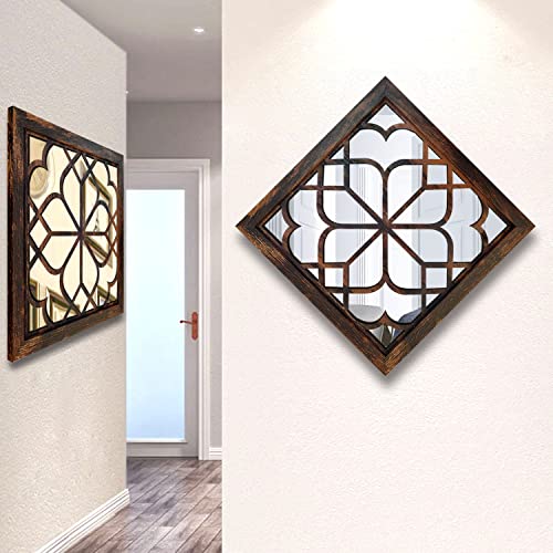 Wocred 20inch 2 PCS Square Wall Mirror,Gorgeous Rustic Farmhouse Accent Mirror, Caramel Color Entry Mirror for Bathroom Renovation,Bedrooms,Living Rooms and More. - color: Caramel Color, size: 20x20 inch - 2 PCS