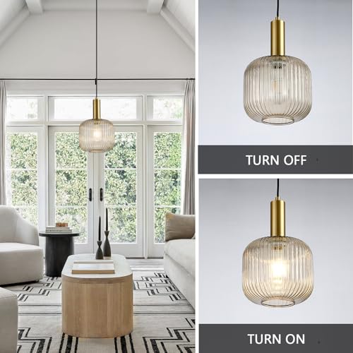 8 Inch Amber Glass Pendant Lights Small Modern Chandelier Pendant Lighting Mid Century Hanging Lights Adjustable Kitchen Island Light for Dining Room Bedroom Hallway - color: 8 Inch Amber