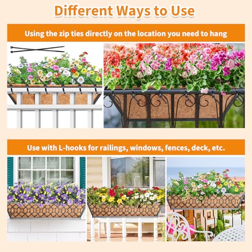 Riare 2 Pack 24 Inch Window Boxes Planters with Coco Liner, Metal Deck Railing Planter Boxes, Balcony Planters Railing Hanging, Horse Trough Window Flower Planter Boxes for Outdoor Porch Fence Patio - size: 24Inch