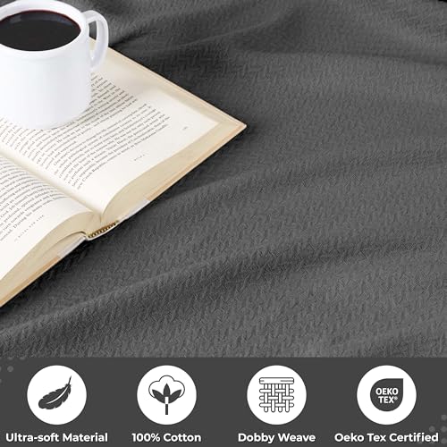 Superior Nobel Cotton Blanket, for Picnic, Beach, Traveling or Camping, Bedroom Essentials, Cover for Bed, Couch, Lounging, Textured Jacquard, Classic Chevron Woven Blanket, Twin, Charcoal - color: Charcoal, size: Twin