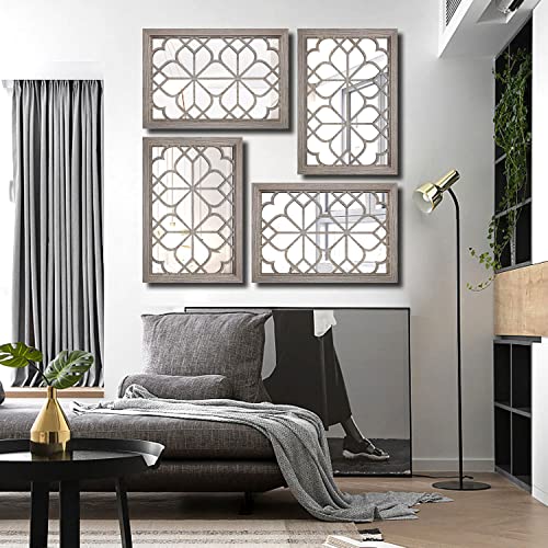 Wocred Set of 2 Rectangular Wall Mirror,Gorgeous Rustic Farmhouse Accent Mirror,Barn Wood Color Entry Mirror for Bathroom Renovation,Bedrooms,Living Rooms and More(11”x15”) - color: Barn Wood Square, size: 11x15 inch - 2 PCS