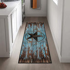 Western Runner Rug 2x6,Rustic Barn Texas Star on Old Wooden Plank,Ultra-Thin Throw Carpet Washable Kitchen Runners Teal Hallway Rug Entrance Door Mat Non Slip Accent Area Rugs for Entryway Laundry - size: 2'x6'