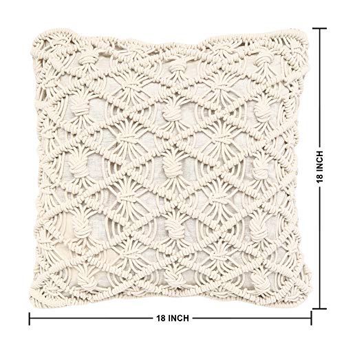 REDEARTH Macrame Throw Pillow Cushion Covers-Woven Decorative Farmhouse Square Cases Set for Couch, Sofa, Bed, Farmhouse, Chair, Dining, Patio, Outdoor, car; 100% Cotton (18x18; Natural) Pack of 2 - color: Clover Natural, size: 18" x 18" (Pack of 2)