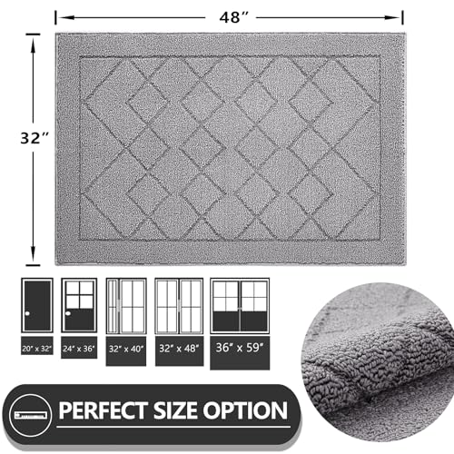 REFETONE Indoor Doormat, Front Back Door Mat 32"x48" Rubber Backing Non Slip Mats, Absorbent Washable Entrance Doormat for Entryway, Resist Dirt Low-Profile Inside Floor Mat for Muddy Shoes Light Grey - color: Big Plaid Light Grey, size: 2'8" x 4' (Rectan