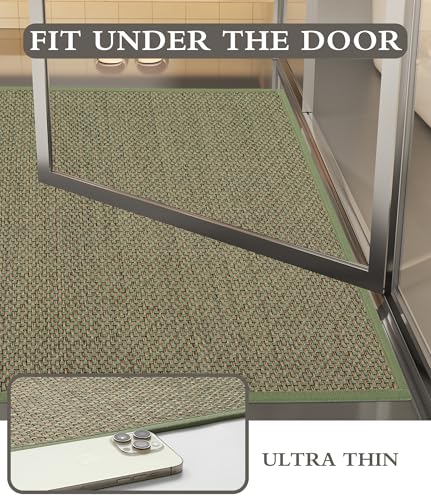YIHOUSE Bathroom Rugs Sets 2 Pieces, Green Ultra Thin Bath Mats Fit Under Door, Absorbent Quickly Dry Rubber Backing Braided Bath Mat Set, Non Slip Washable Bath Rugs for Bathroom Floor, Green - color: Green, size: 2pieces