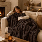 Battilo Chunky Knit Throw Blanket for Couch, Hand Made Chenille Throw Blanket, Super Soft Warm Cozy Brown Blanket for Bed, Sofa, Living Room, 50"x60" - color: Brown