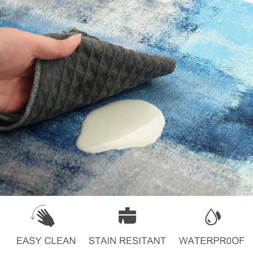 MAYHMYO Anti Fatigue Kitchen Mat - Set of 2 - Teal and Marble Design Comfort Mats - Cushioned, Non Slip Floor Mat - color: Turquoise, size: 29"L X 17.3"W X 0.4"Th + 47"L X 17.3"W X 0.4"Th