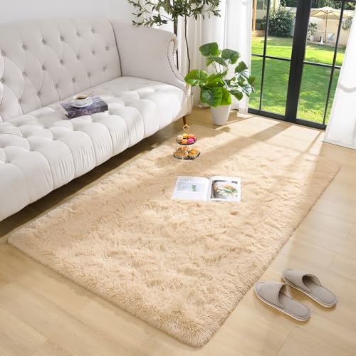 DETUM Beige Living Room Rug 5X8 Area Rug Soft and Fluffy Rugs for Bedroom Master Room Dining Dorm Kids Room Machine Washable Nonslip Carpets Modern Home Decoration, Light Tan - color: Light Tan, size: 5 x 8 Feet