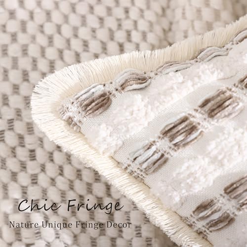 LUOYEHK Chenille Striped Throw Pillow Covers 12x20 Inch Set of 2 Boho Khaki Decorative Pillowcases with Fringe Farmhouse Neutral Cushion Covers for Couch Sofa Bed Living Room - color: Khaki, size: 20" x 12" (Pack of 2)