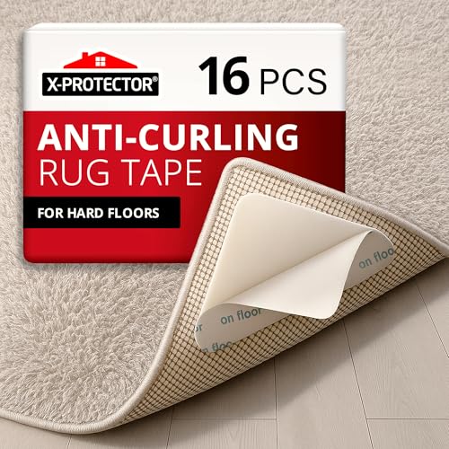 X-Protector Rug Tape - 16 Pcs Set - White Anti-Slip & Anti-Curling Carpet Tape for Hard Floors - Premium Rug Pad Gripper - Carpet Corner Grippers to Keep Your Carpet in Place & Make Corners Flat - size: 16 PCS, Triangle (For Hard Floors)
