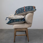Creative Co-Op Tufted Cotton Geometric Pattern and Tassels, Natural and Blue Pillow, Ivory