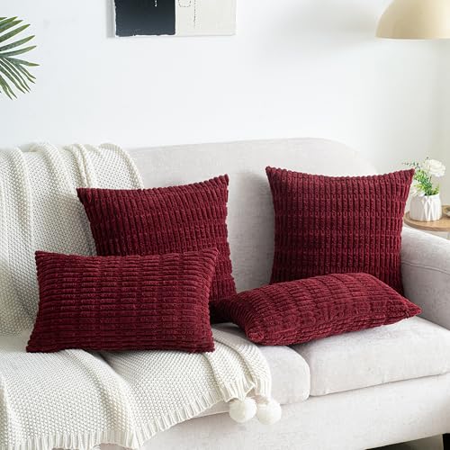 Pack of 2 Burgundy Corduroy Decorative Lumbar Throw Pillow Covers 20x12 Inch Soft Boho Striped Pillow Covers Modern Farmhouse Home Decor for Sofa Living Room Couch Bed - color: Burgundy, size: 20" x 12" (Pack of 2)